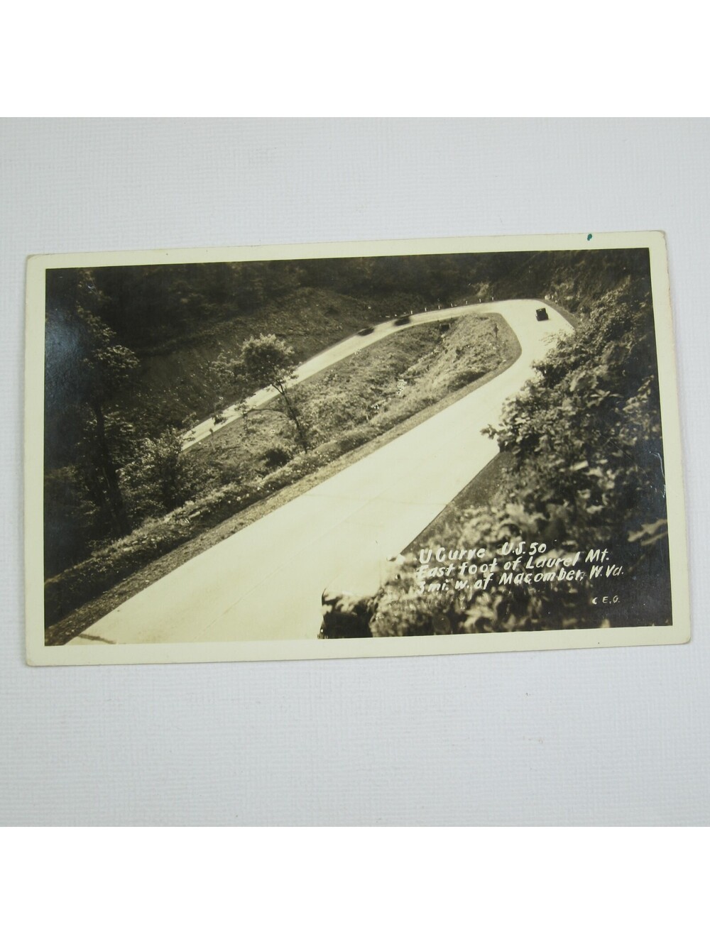 RPPC Real Photo Postcard Laurel Mountain Macomber WV Vintage Cars US 50 Curve